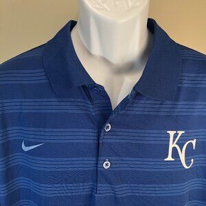 Nike Men's blue striped Kansas City Royals dri-fit golf polo shirt XXL 2XL EUC